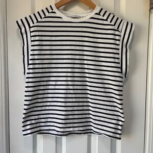 Zara Women's Black and White Striped Boxy T-Shirt Size‎ XS